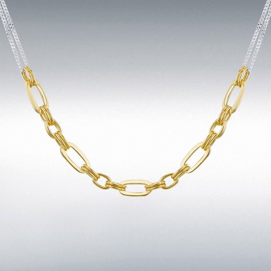 Sterling Silver and Yellow Gold Plated Paperlink and Two Strand Necklace