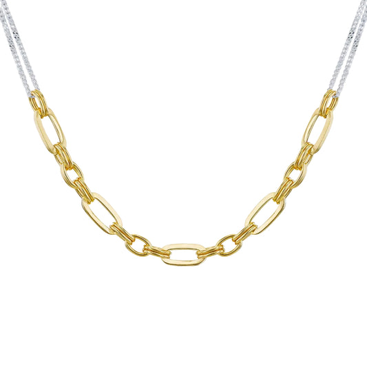 Sterling Silver and Yellow Gold Plated Paperlink and Two Strand Necklace