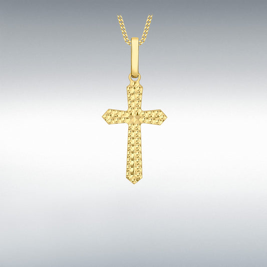 9ct Yellow Gold 11mm x 24mm Embossed Cross Pendant