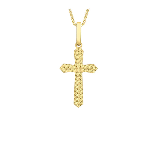 9ct Yellow Gold 11mm x 24mm Embossed Cross Pendant