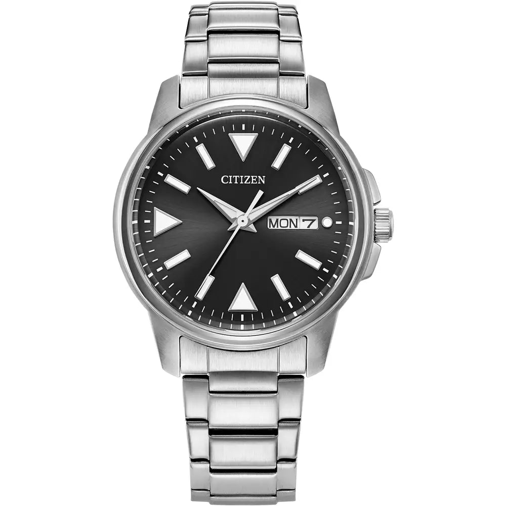 Citizen Mens Sport Stainless Steel Round Black Day Date Dial Bracelet Watch BM8180-62E