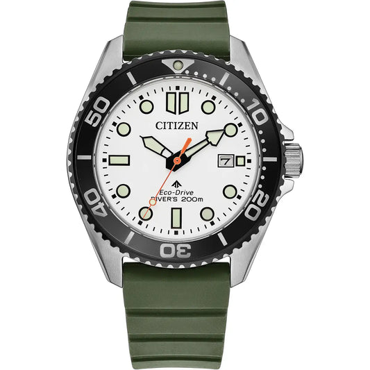 Citizen Promaster Diver Green Polyurethane Strap White Dial Watch BN0265-00A