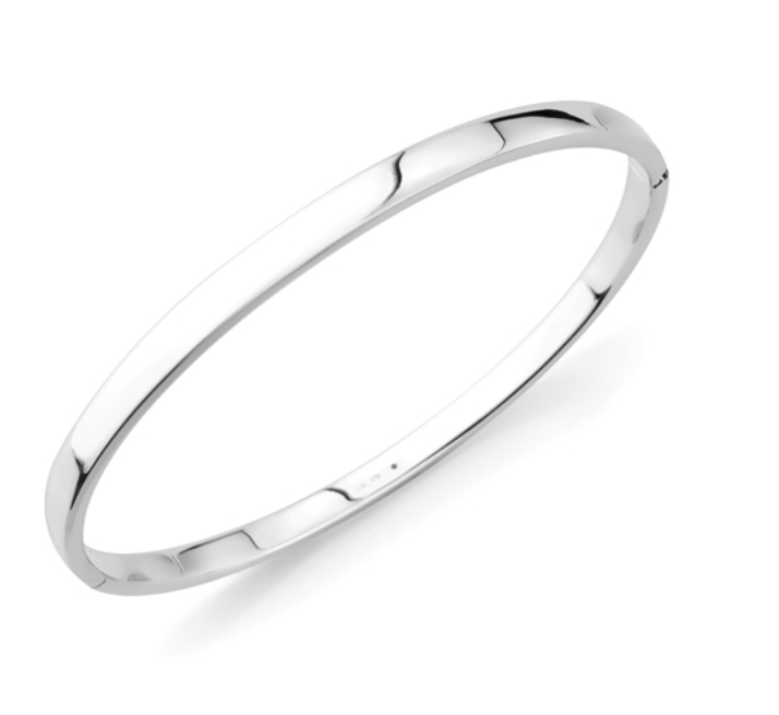 9ct White Gold 4mm Wide Hollow Flat Hinged Bangle