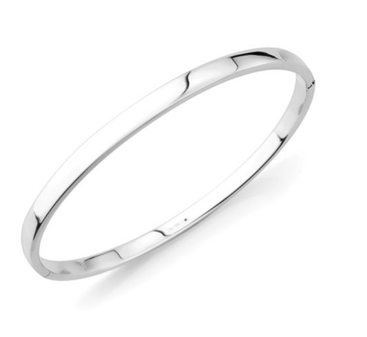 9ct White Gold 4mm Wide Hollow Flat Hinged Bangle