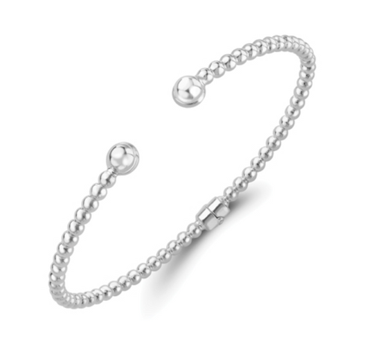 9ct White Gold Beaded Hinged Torq Style Bangle