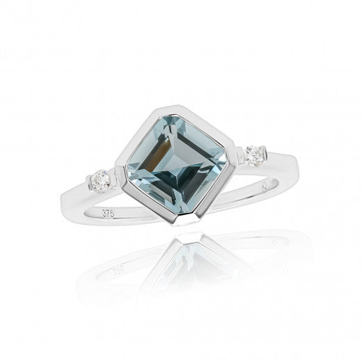 9ct White Gold Aquamarine and Diamond Ring