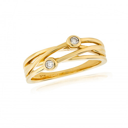 9ct Yellow Gold Diamond Twist Ring