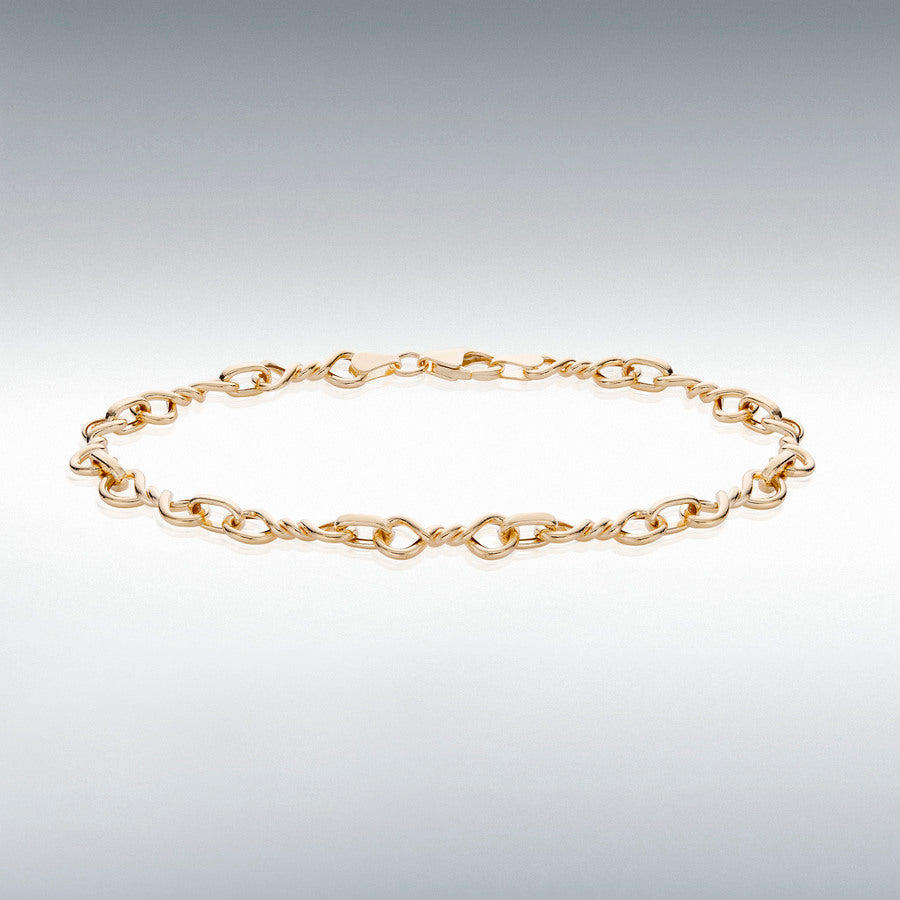 9ct Yellow Gold Double Twist Fancy Bracelet 7.5", 19cm