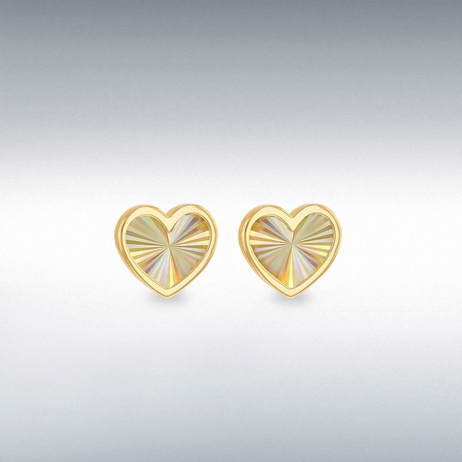 9ct Yellow Gold Rainbow Heart Stud Earrings