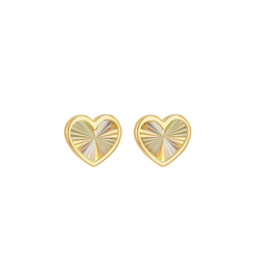 9ct Yellow Gold Rainbow Heart Stud Earrings