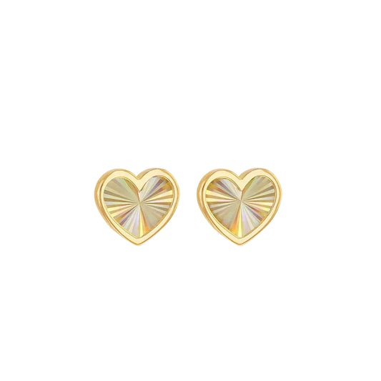 9ct Yellow Gold Rainbow Heart Stud Earrings