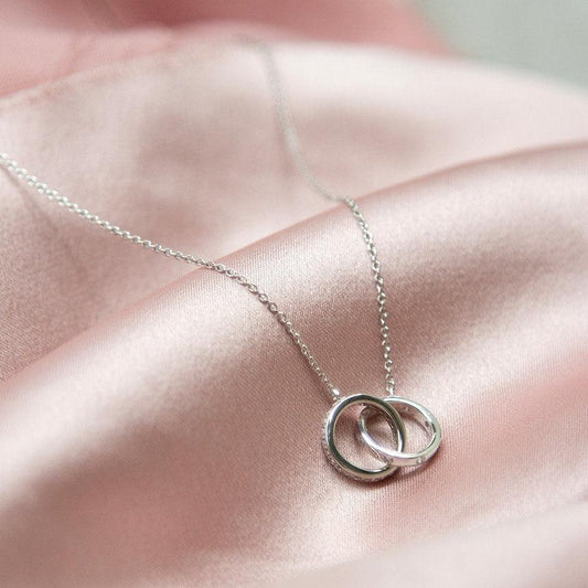 Diamonfire Silver White Zirconia Two Meshing Rings Necklace N4235