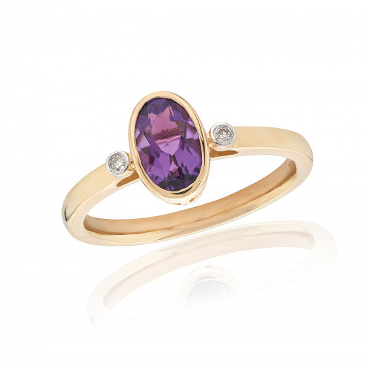 9ct Yellow Gold Amethyst and Diamond Ring