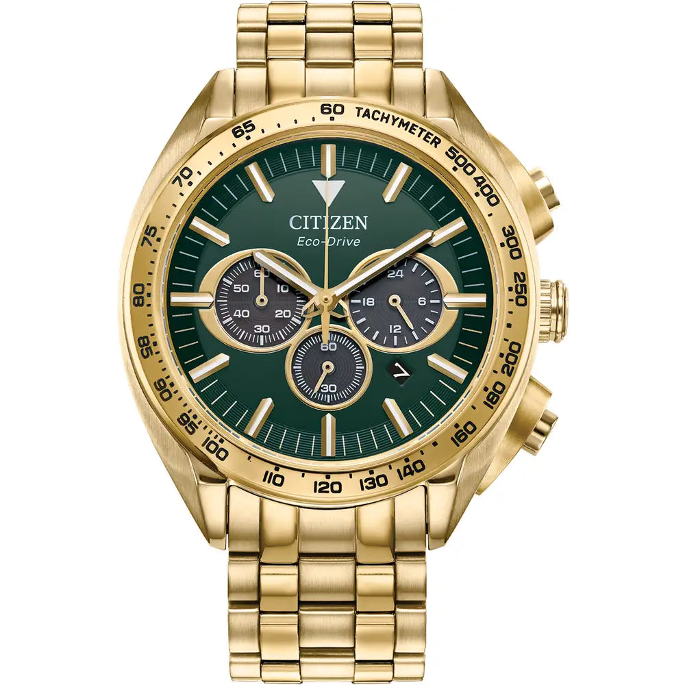 Citizen Green Dial Chronograph Gold Plated Watch CA4542-59X