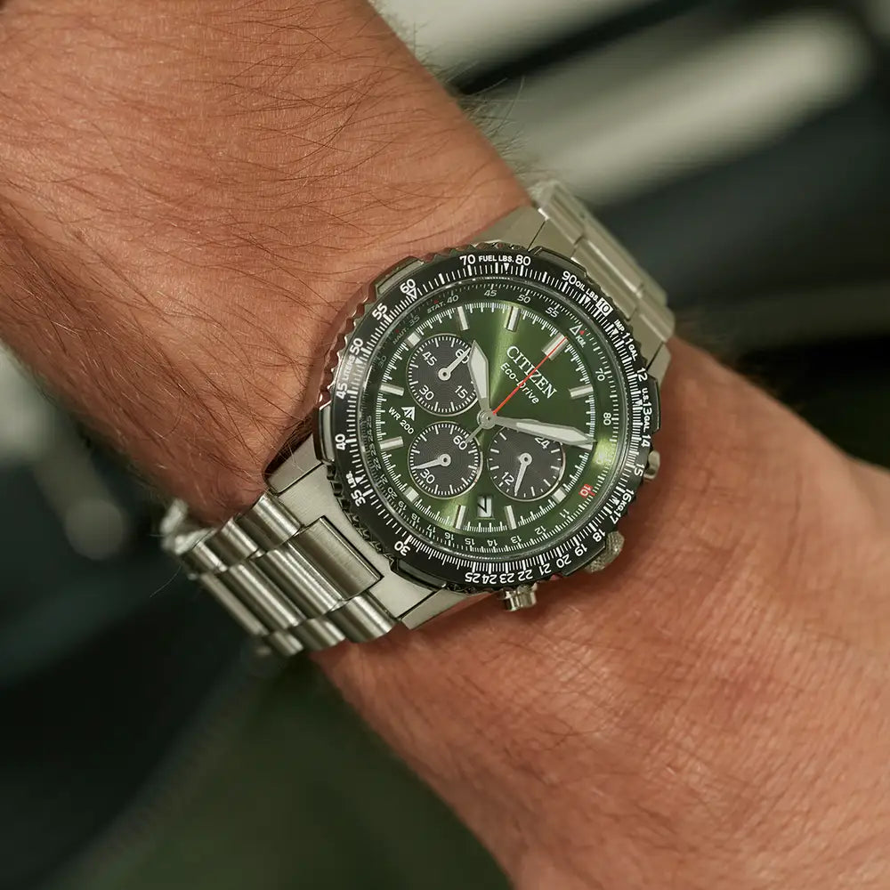 Citizen Promaster Air Navihawk Steel Green Dial Chronograph Bracelet Watch CA4664-60W