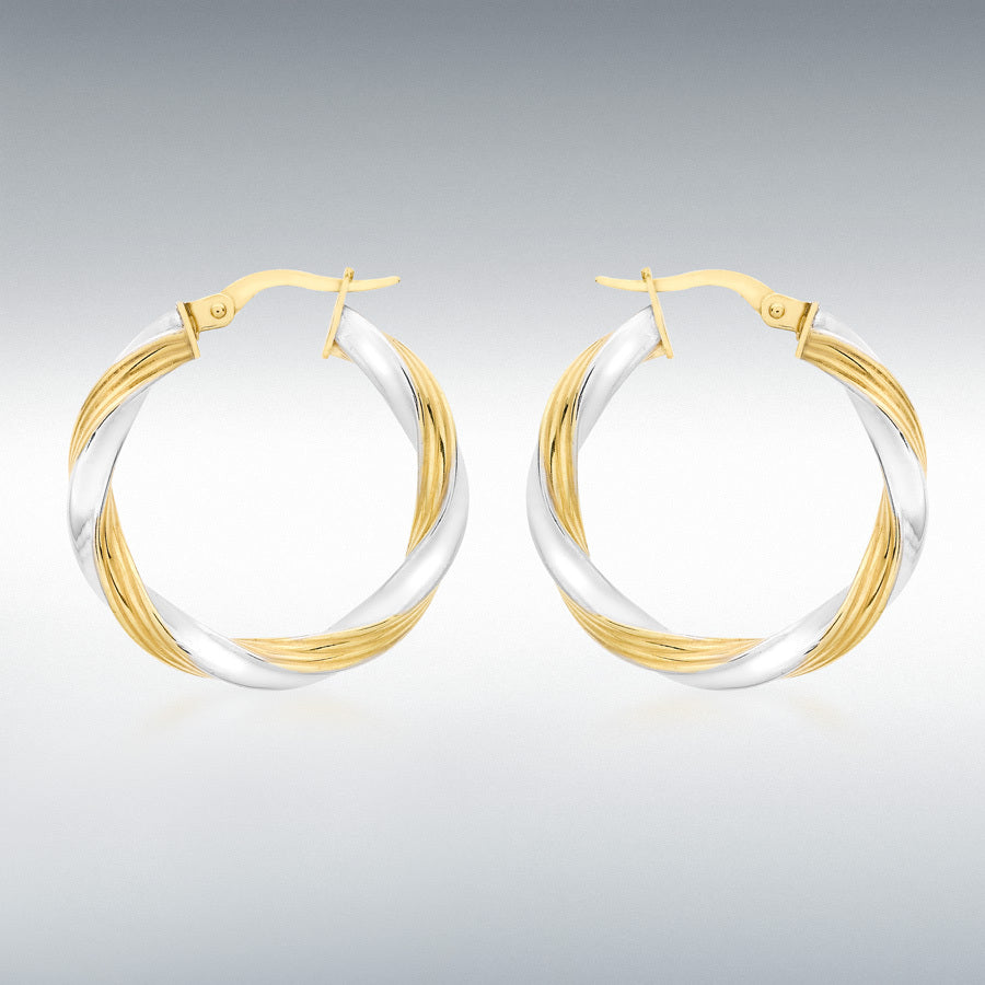 9ct White and Yellow Gold Hoop Earrings 26mm