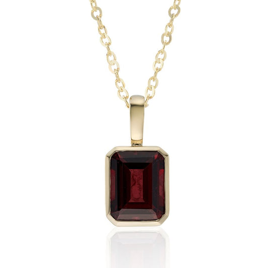 9ct Yellow Gold Octagonal Rubover Garnet Necklace