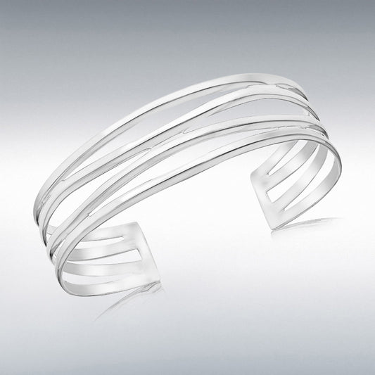 Sterling Silver Four Strand Open Wavy Bangle