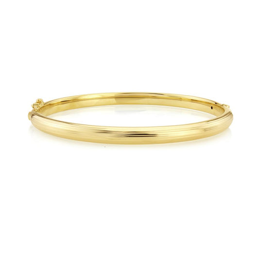 9ct Yellow Gold Resin Filled Lines Design Hinged Bangle 5mm