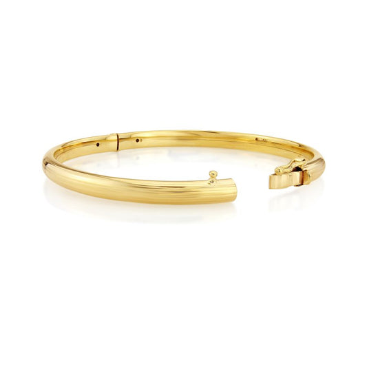 9ct Yellow Gold Resin Filled Lines Design Hinged Bangle 5mm