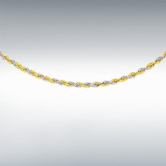 9ct Yellow and White Gold 40 Hollow Rope Chain 46cm, 18"