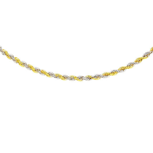 9ct Yellow and White Gold 40 Hollow Rope Chain 46cm, 18"