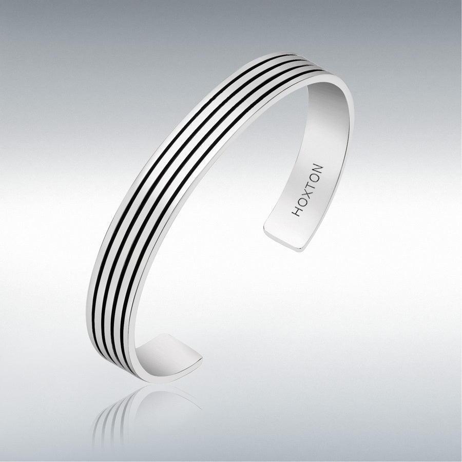 Sterling Silver Mens Striped Cuff Bangle
