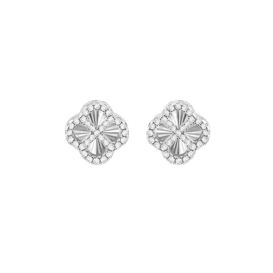Sterling Silver Cubic Zirconia Rainbow Clover Stud Earrings