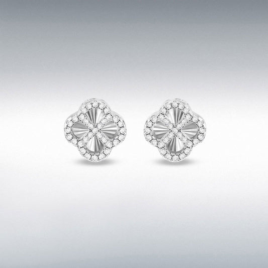 Sterling Silver Cubic Zirconia Rainbow Clover Stud Earrings