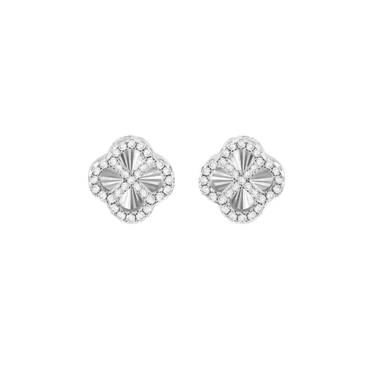 Sterling Silver Cubic Zirconia Rainbow Clover Stud Earrings
