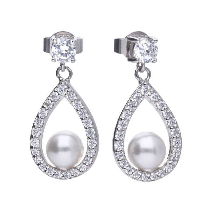 Diamonfire Teardrop Pave Set Zirconia with Round Pearl Earrings