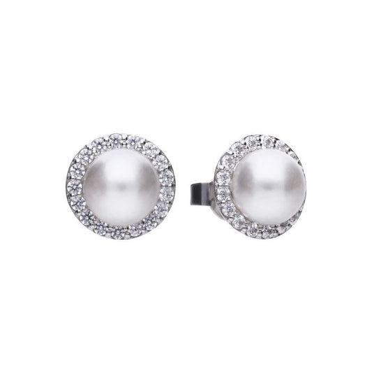 Diamonfire Sterling Silver Imitation Pearl and Cubic Zirconia Stud Earrings
