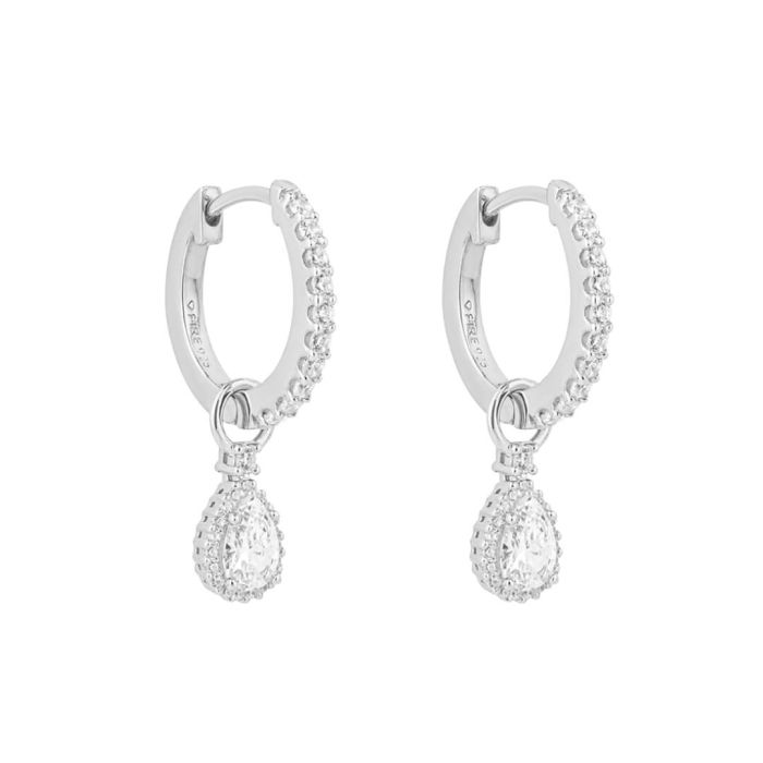 Diamonfire Teardrop Zirconia Assembled Hoop Earrings with Pave Detail