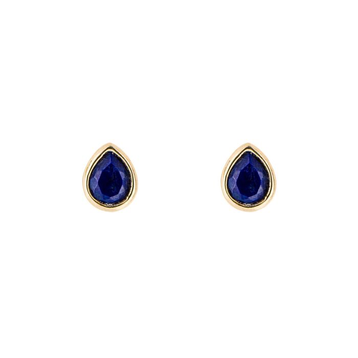 Gold Plated Pear Cut Lapis Lazuli September Birthstone Stud Earrings