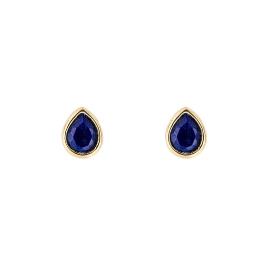 Gold Plated Pear Cut Lapis Lazuli September Birthstone Stud Earrings