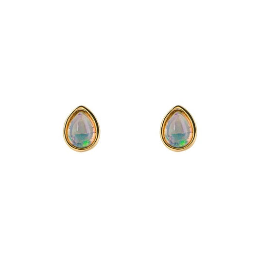 Gold Plated Pear Cut Opal October Birthstone Stud Earrings
