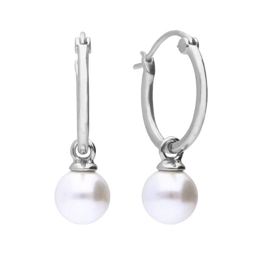 Diamonfire Shell Pearl Charm Hoop Earrings