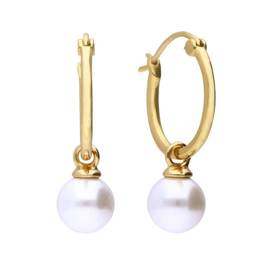 Diamonfire Shell Pearl Charm Hoop Earrings