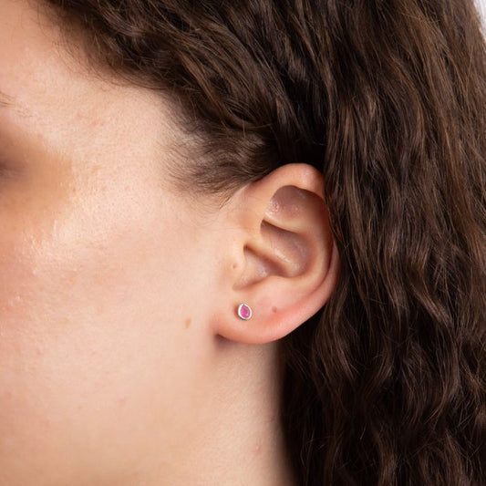 Sterling Silver Pink Quartz July Birthstone Pear Cut Stud Earrings