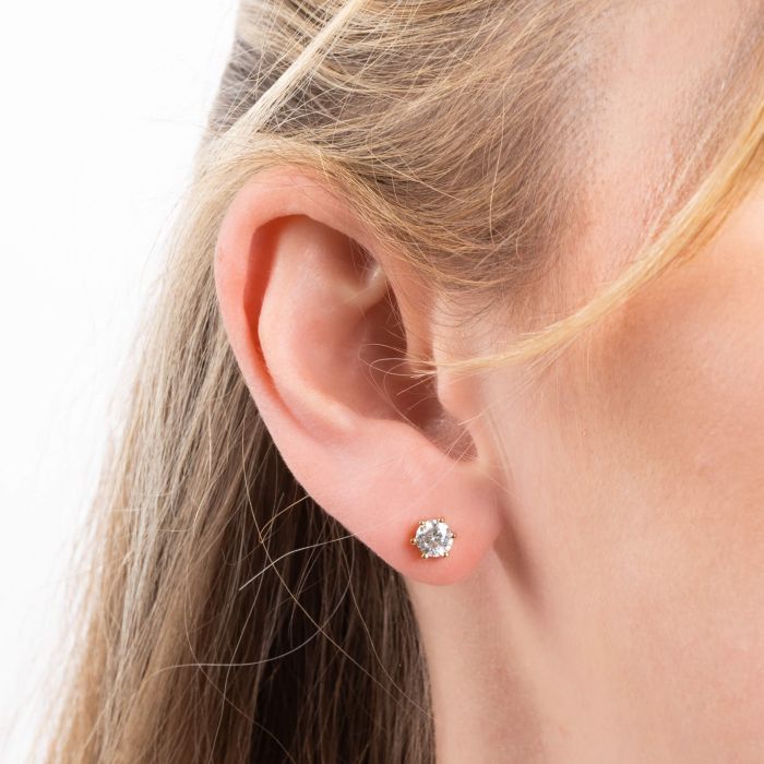 Diamonfire Yellow Gold Plated 1ct Cubic Zirconia 6 Claw Earrings