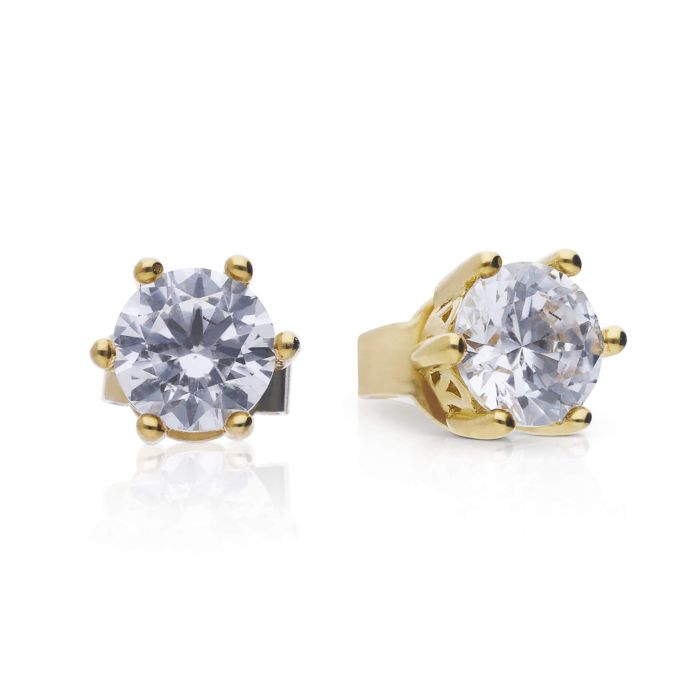 Diamonfire Yellow Gold Plated 1.50ct Cubic Zirconia 6 Claw Earrings