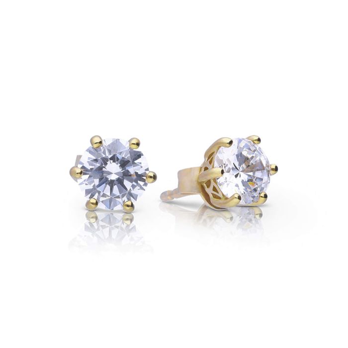 Diamonfire Yellow Gold Plated 2ct Cubic Zirconia 6 Claw Earrings