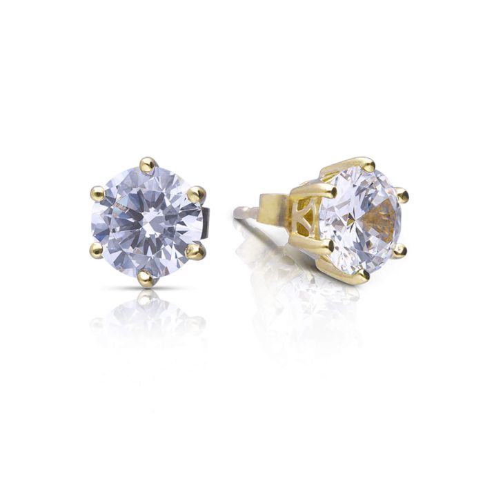 Diamonfire Yellow Gold Plated 4ct Cubic Zirconia 6 Claw Earrings