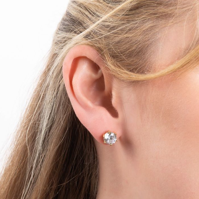 Diamonfire Yellow Gold Plated 4ct Cubic Zirconia 6 Claw Earrings