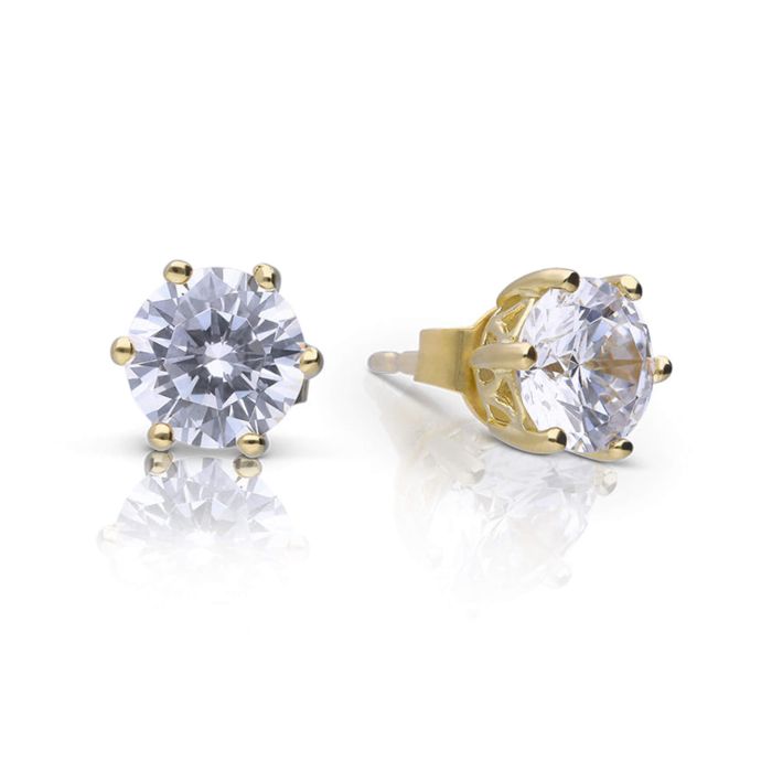 Diamonfire Yellow Gold Plated 3ct Cubic Zirconia 6 Claw Earring