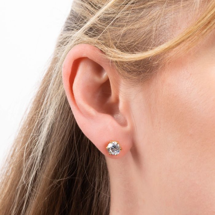 Diamonfire Yellow Gold Plated 3ct Cubic Zirconia 6 Claw Earring