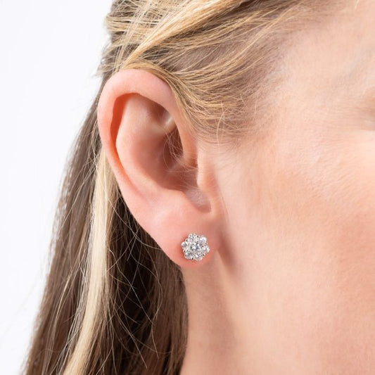 Diamonfire Sterling Silver Classic 7 Stone Cubic Zirconia Cluster Stud Earrings