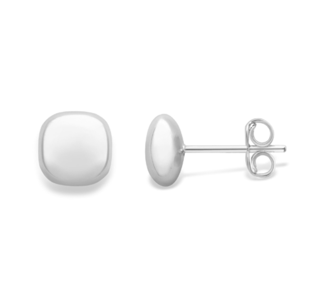 9ct White Gold 7mm Cushion Hollow Stud Earrings