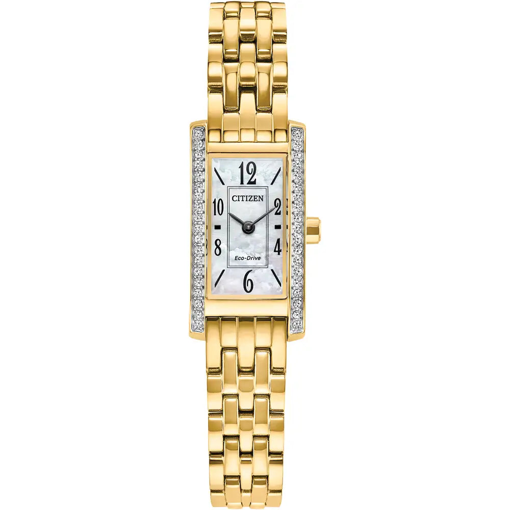 Citizen Petite Palidoro Yellow Gold Plated Oblong Mother of Pearl Bracelet Watch EG7112-59D