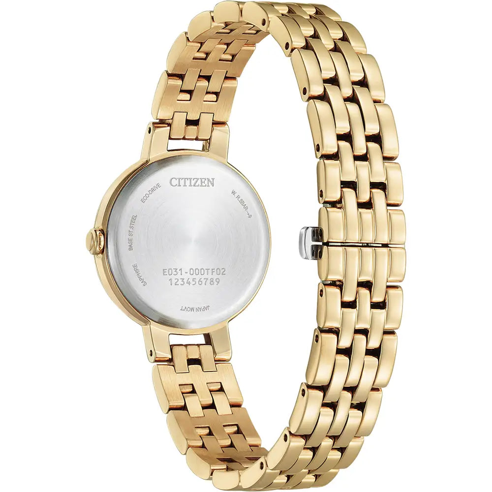 Citizen Round Green Dial Yellow Gold Plated Bracelet Watch EM0993-82Z